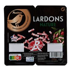 AUCHAN GOURMET Lardon nature Label Rouge 2x75g