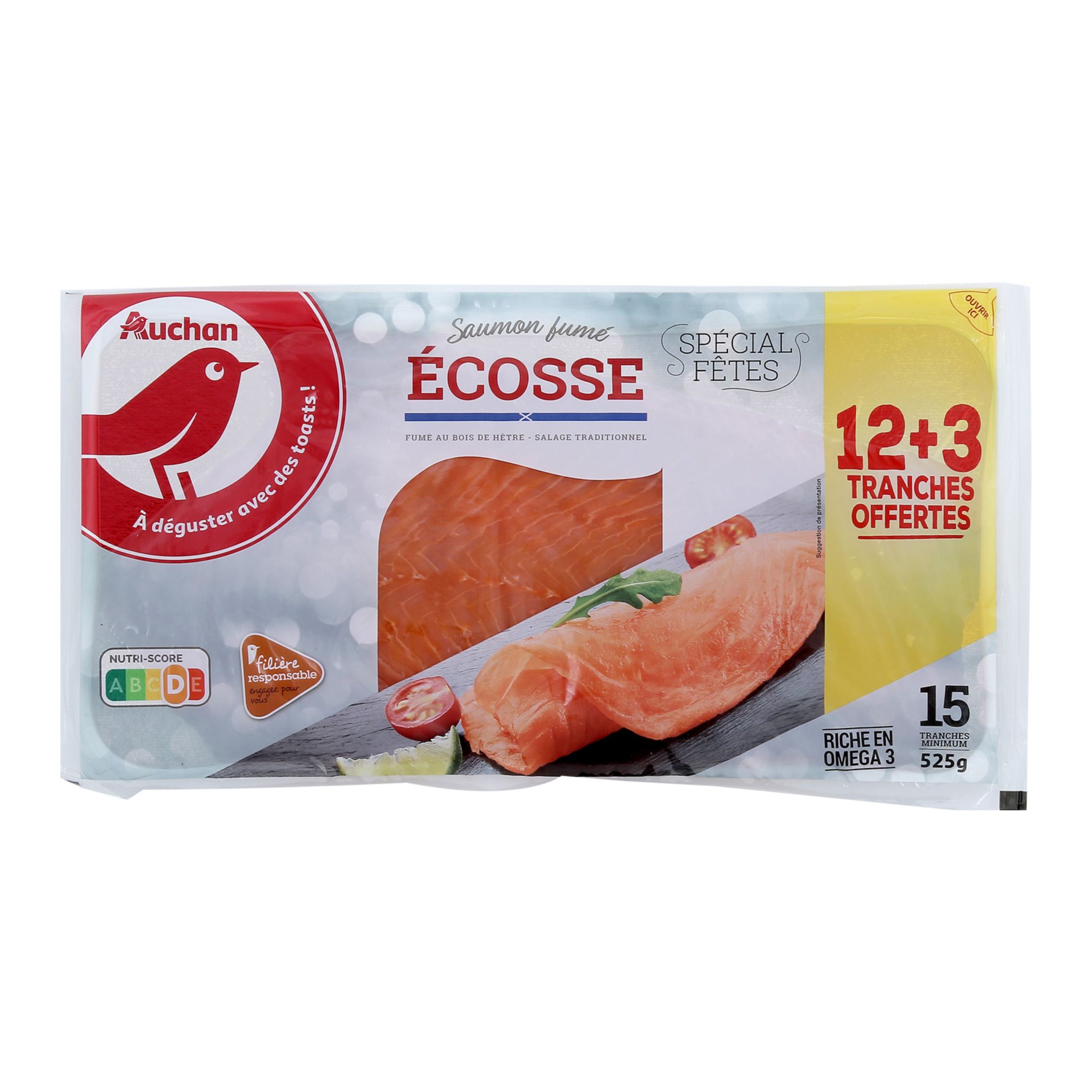 Promo B Saumon fumé Ecosse La plaque de 120g soit 4 tranches Le kg : 83€25  chez Géant Casino