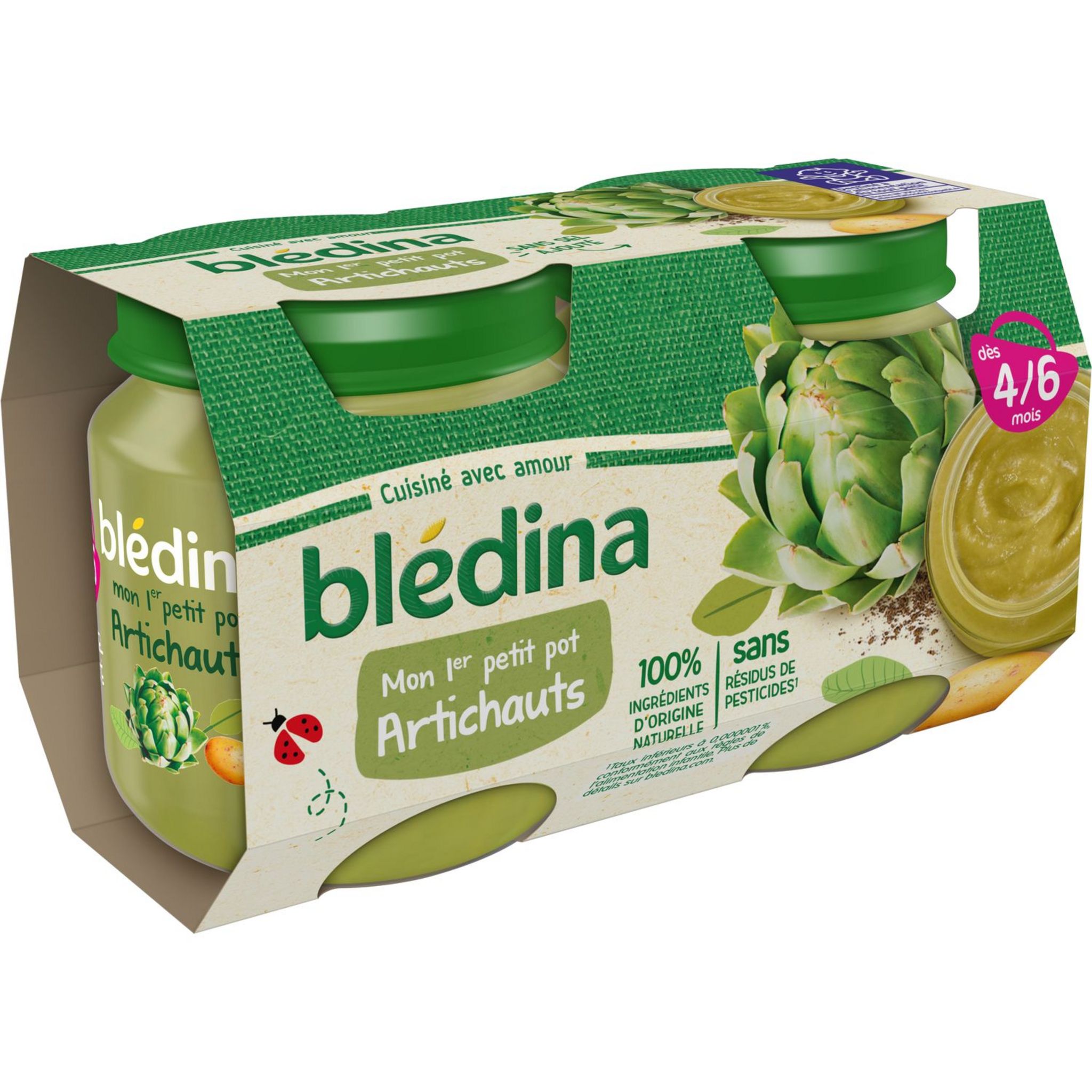 Blédina Petits Pots Bébé Dès 4/6 Mois, Artichauts Les 2 Pots De