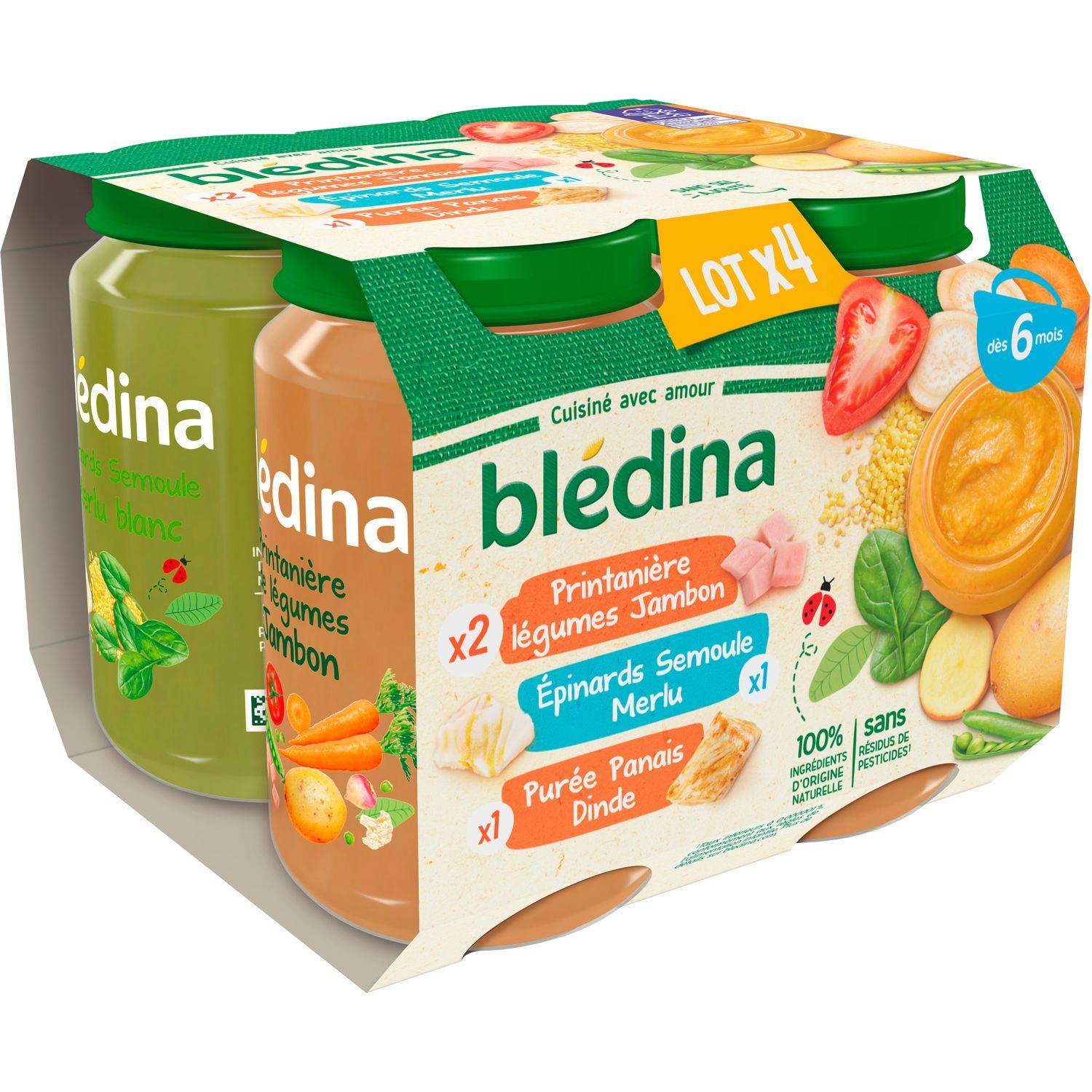 BLEDINA Petit pot 3 variétés viandes et poissons dès 6 mois 4x200g