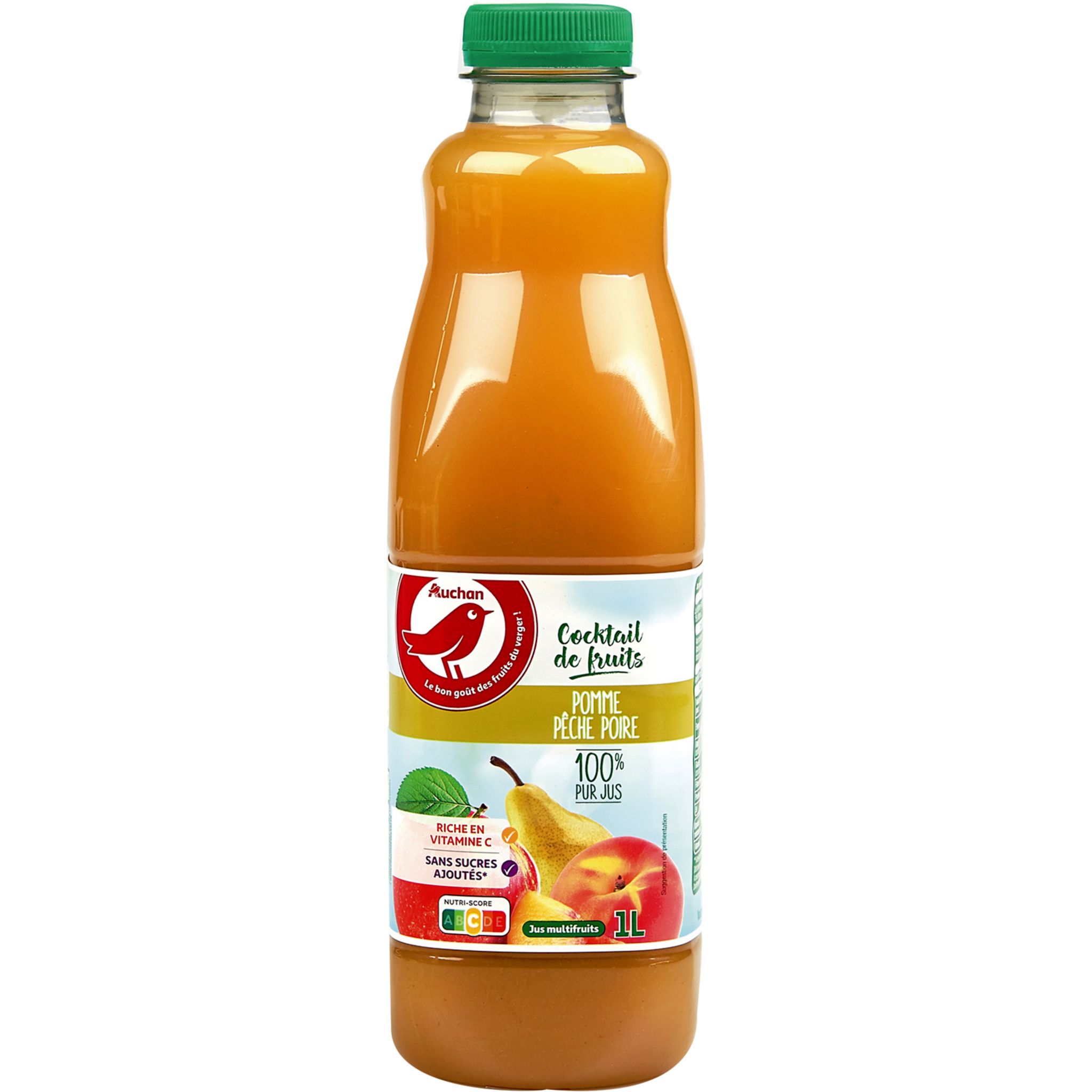 100% pur jus presse pomme pêche poire - Auchan - 0.9 l