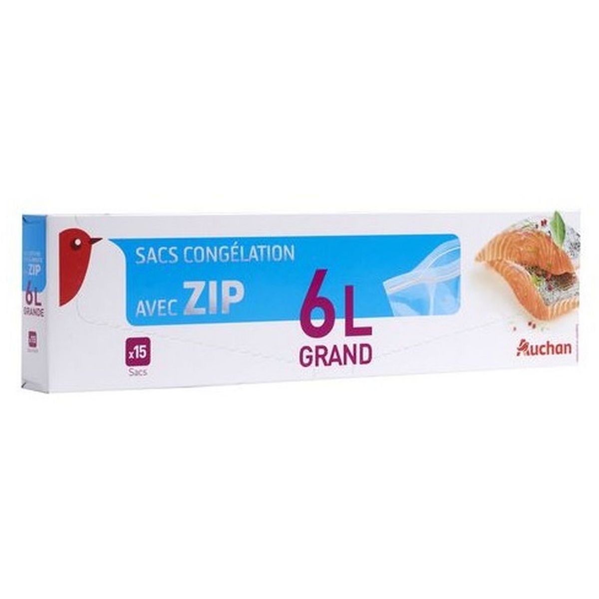 AUCHAN Sacs congélation avec zip grande taille 6l 15 sacs pas cher