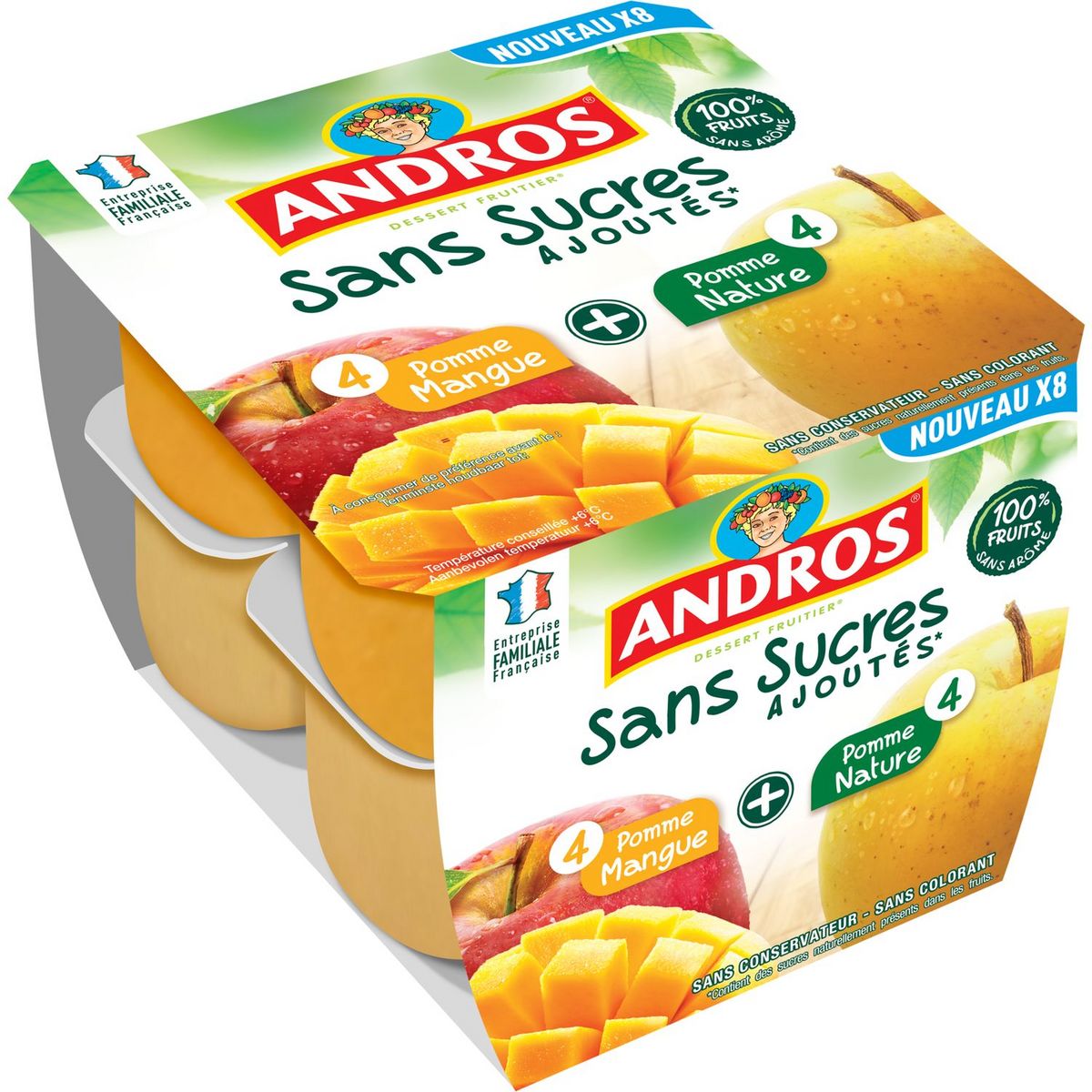 ANDROS Compote pomme nature 8x100g pas cher Auchan.fr