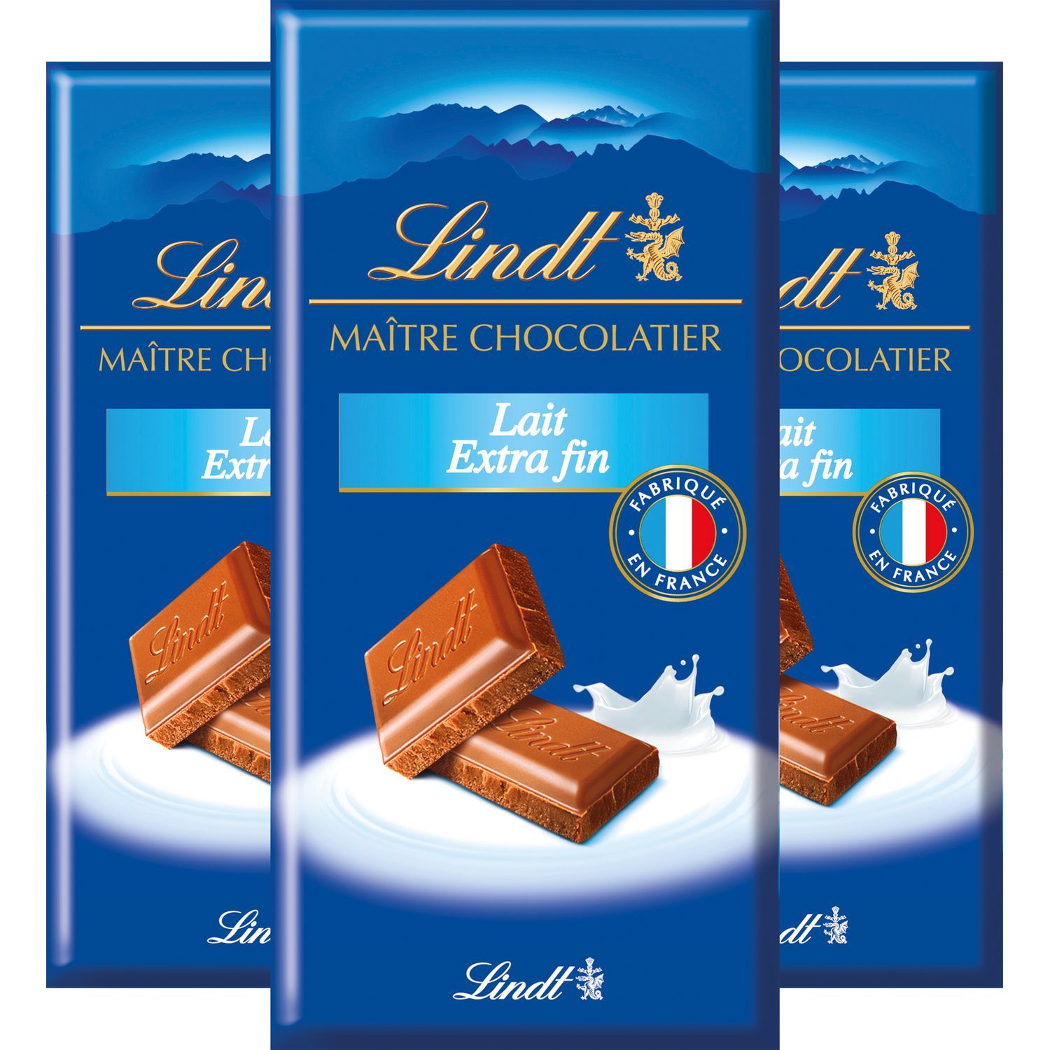 LINDT Maitre Chocolatier tablette de chocolat au lait extra fin 3 pièces  3x110g pas cher 