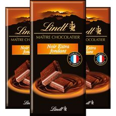 LINDT Tablette de chocolat noir extra fondant 3 pièces 3x110g