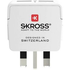 SKROSS Adaptateur secteur de voyage Europe vers Grande Bretagne + Double chargeur USB - Blanc
