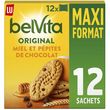 BELVITA Biscuits petit-déjeuner miel et pépites de chocolat, sachets fraîcheur 12x4 biscuits 650g