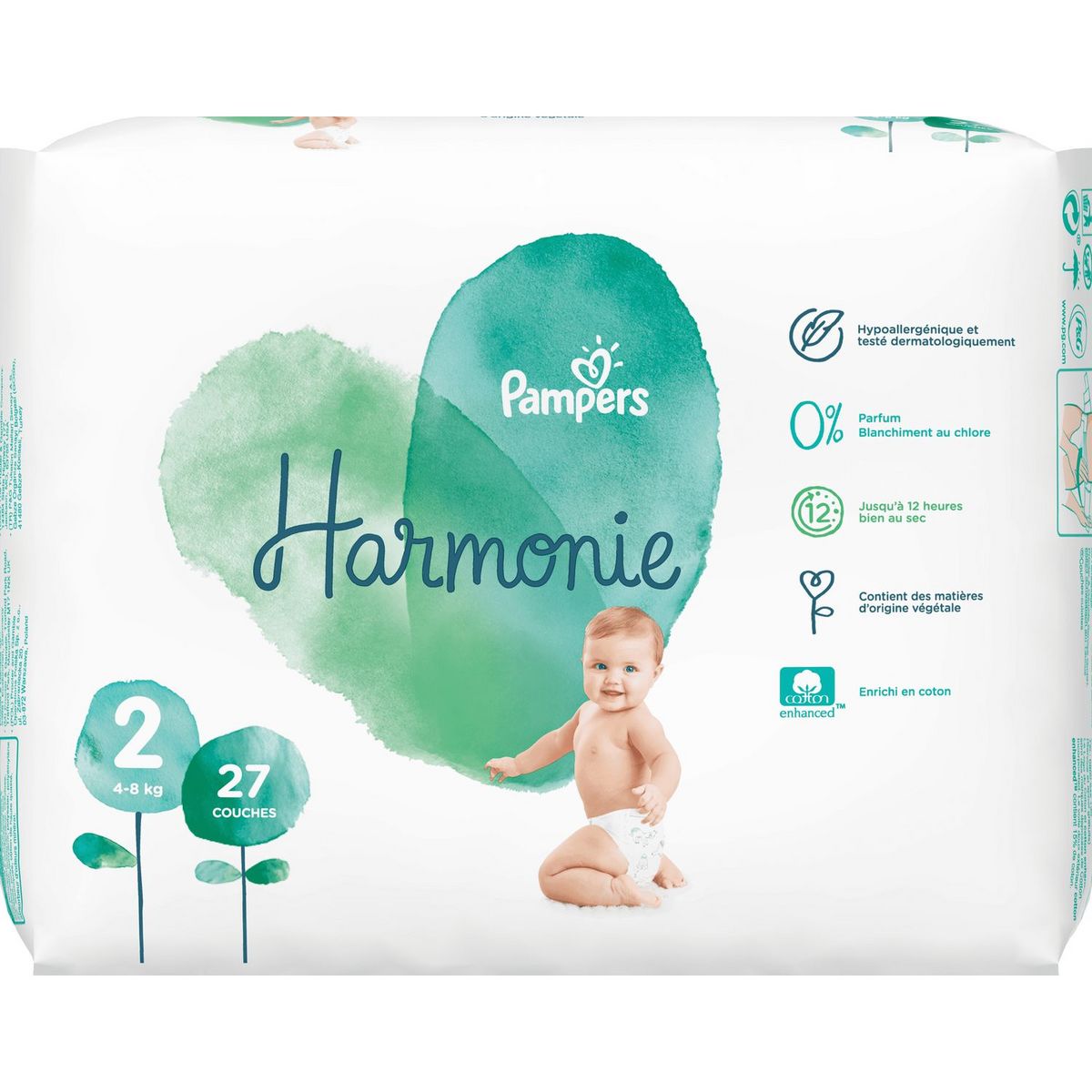 PAMPERS Harmonie couches taille 2 (4-8kg) 27 couches pas cher
