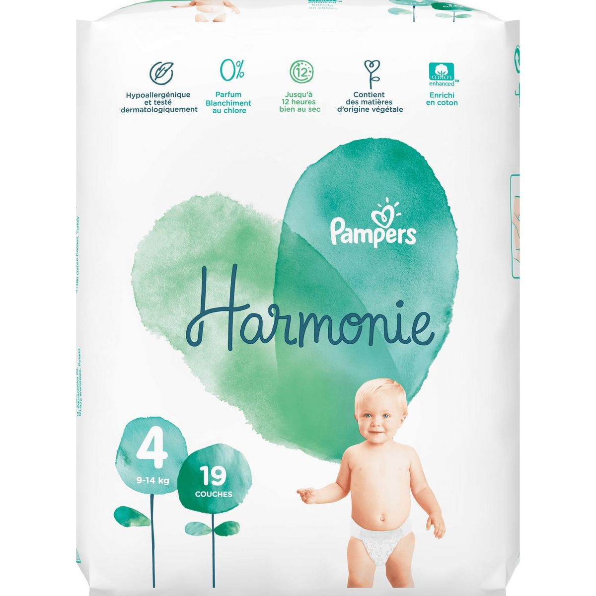 PAMPERS Harmonie couches taille 4 (9-14kg) 19 couches pas cher 