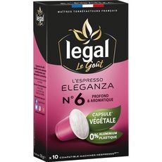 LEGAL Café espresso eleganza en capsule végétale compatible Nespresso 10 capsules 50g