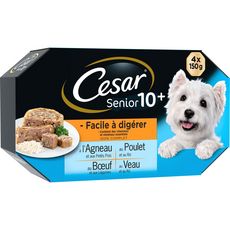 CESAR Senior 10+ assortiment barquettes de pâtée viandes pour chien 4x100g
