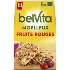 BELVITA Biscuits petit-déjeuner moelleux aux fruits rouges, sachets individuel 5 biscuits 250g