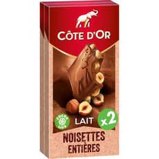 COTE D'OR Côte d'or Tablette de chocolat au lait et noisettes entières 2x180g 2 pièces 2x180g