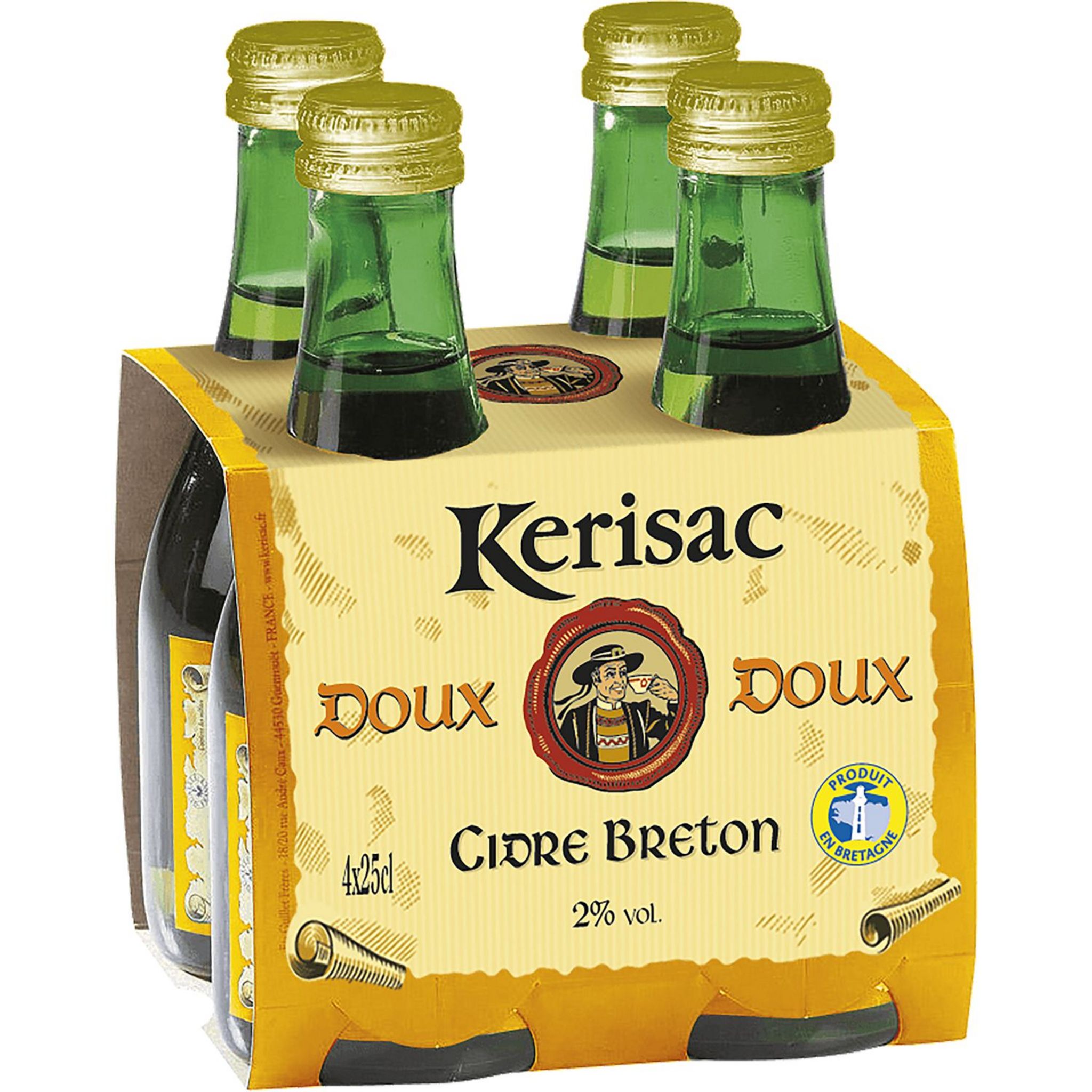 KERISAC Cidre bouché doux breton IGP 2% bouteilles 4x25cl pas cher 