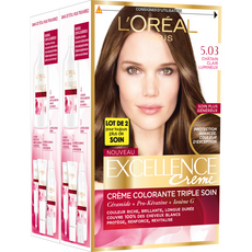 L'Oréal Excellence crème colorante longue durée 5.03 châtain lumineux x2 2x4 produits 2 kits