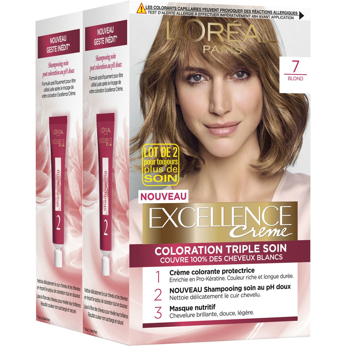 L Oreal L Oreal Excellence Creme Colorante Longue Duree 7 Blond X2 2x4 Produits 2 Kits Pas Cher A Prix Auchan