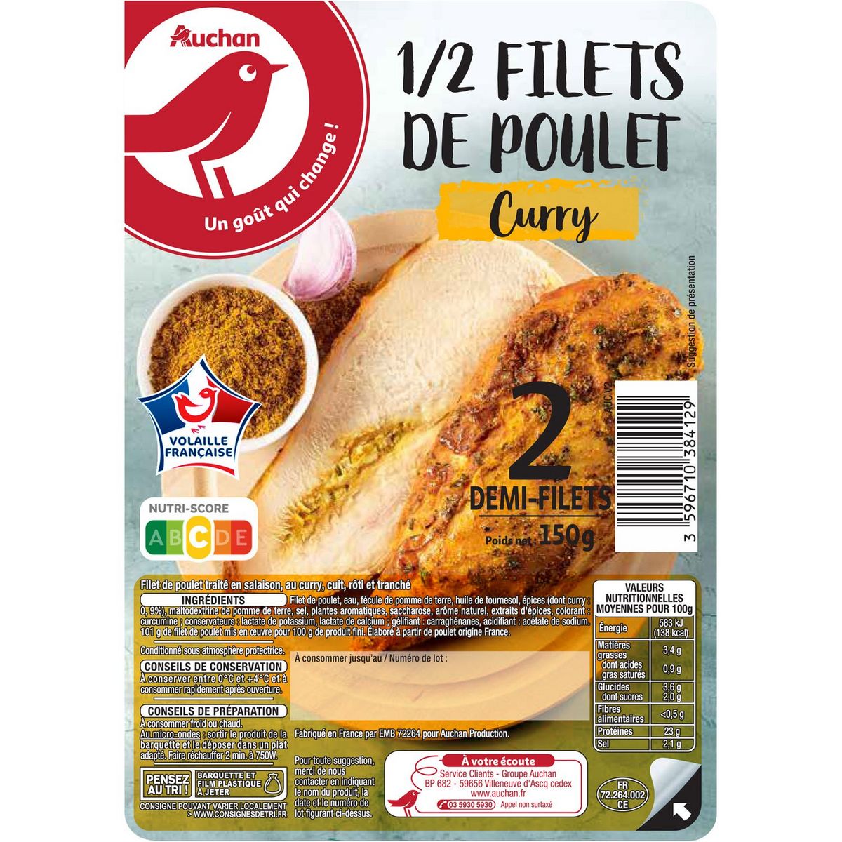 AUCHAN Auchan 1/2 Filet De Poulet Au Curry 150g Pas Cher - Auchan.fr