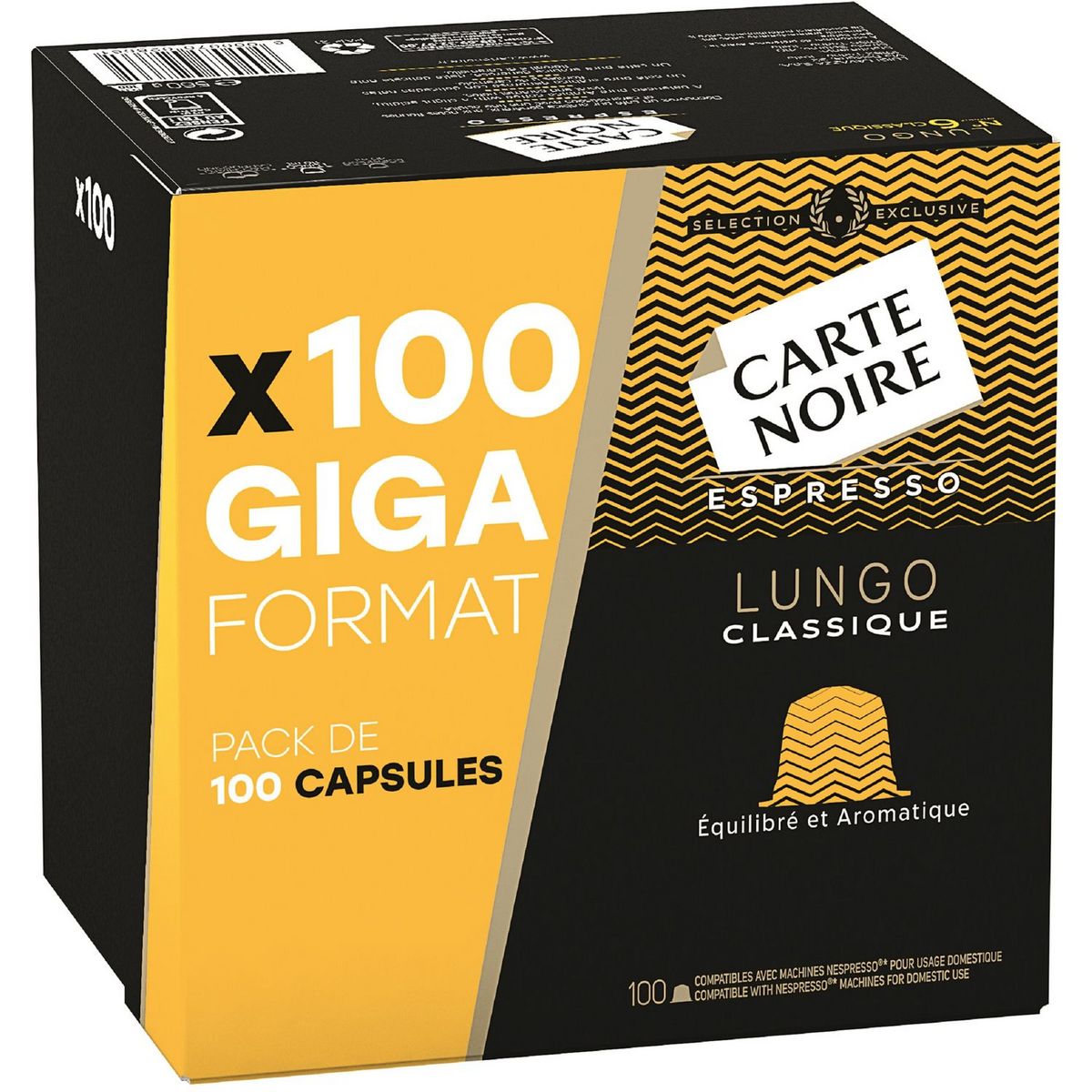 CARTE NOIRE CARTE NOIRE CAPS x100 LUNGO CLASSIC STD 3CA 100 dosettes 560g  pas cher 