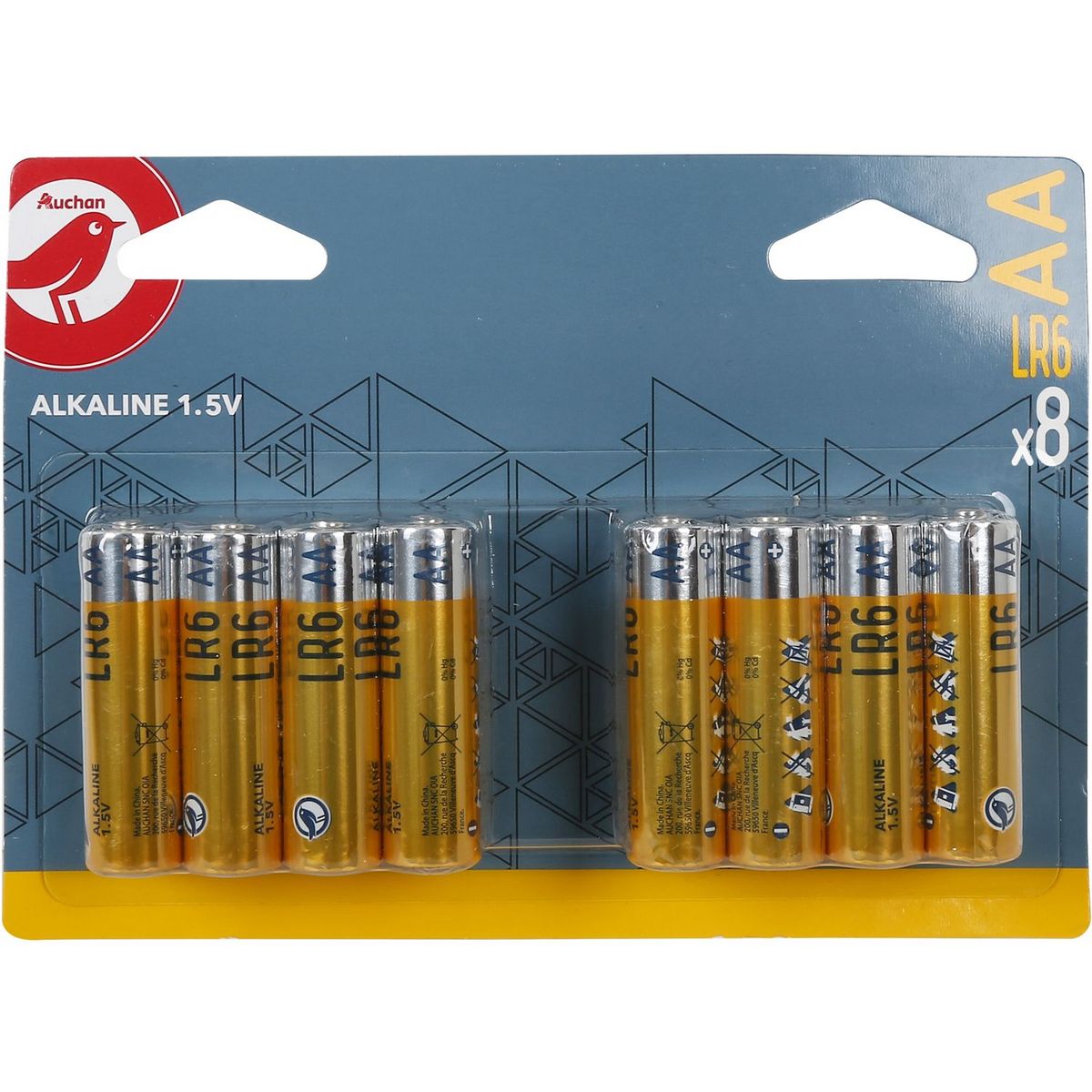 AUCHAN Auchan Piles AA/LR06 alcalines 1.5v standard x8 8 pièces pas cher 