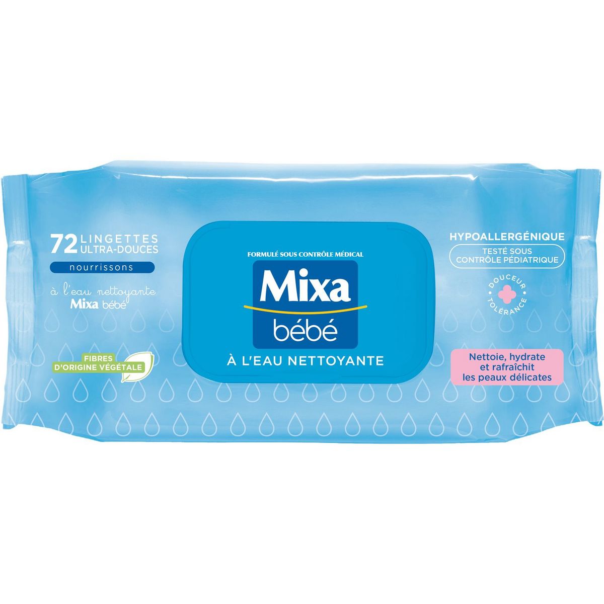 MIXA BEBE Lingettes ultra-douces à l'eau nettoyante 72 lingettes pas cher 