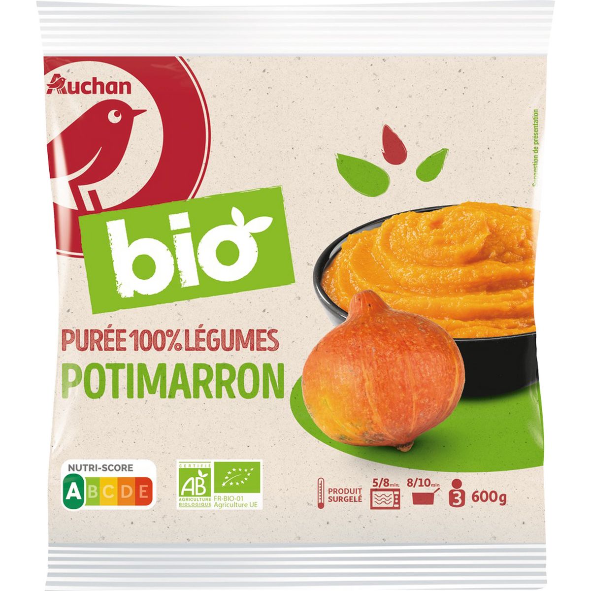 Auchan Bio Puree De Potimarron 3 Portions 600g Pas Cher A Prix Auchan