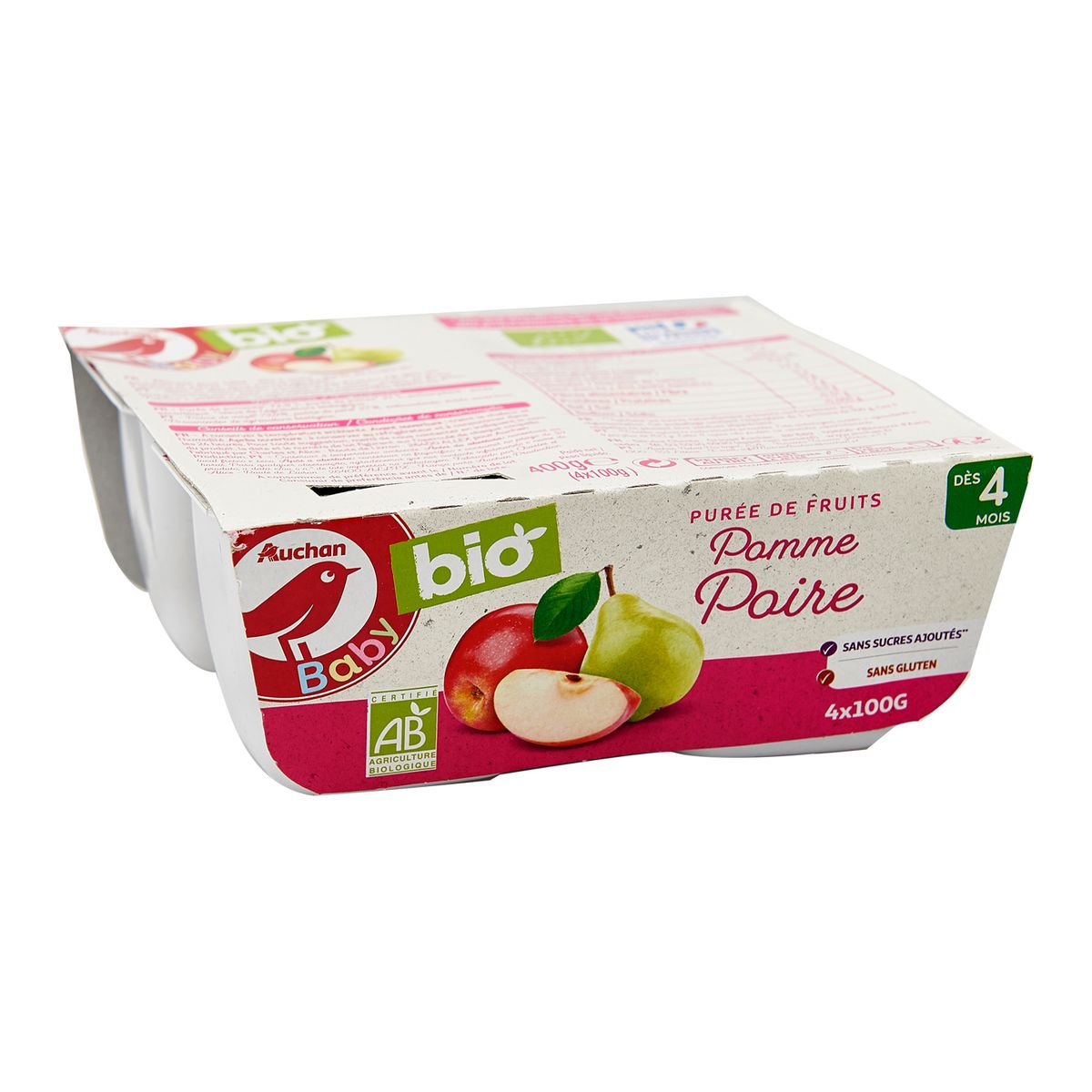 Auchan Baby Bio Petit Pot Dessert Pomme Poire Des 4 Mois 4x100g Pas Cher A Prix Auchan