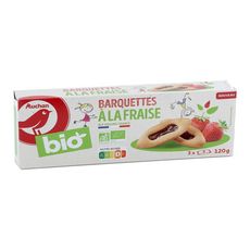 AUCHAN BIO Barquettes à la fraise sachets fraîcheur 3x6 biscuits 120g