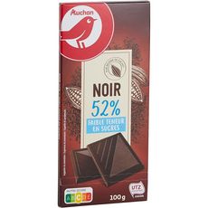 AUCHAN Auchan Tablette de chocolat noir 52% faible teneur en sucres 100g 1 pièce 100g