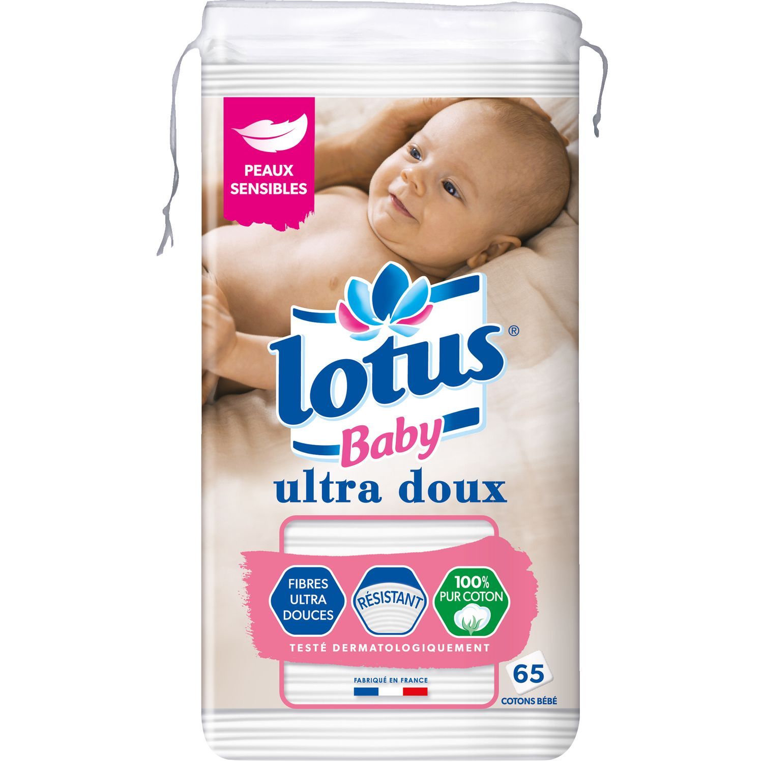 Coton carré peau nette bi-face, Lotus baby (x 85)