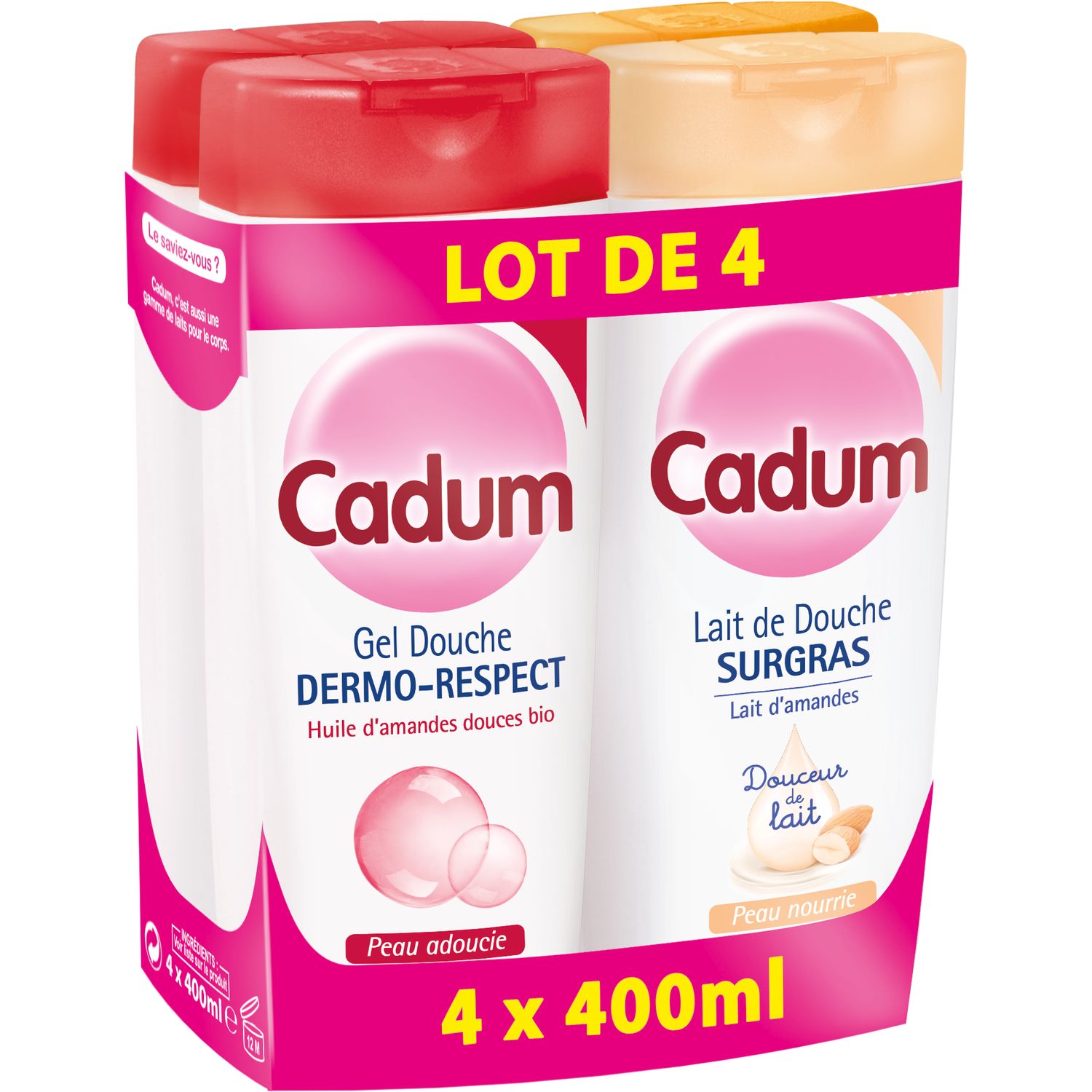 Lot de 3 gel douche CADUM lait d'amande (400ml x 3)