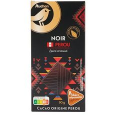 AUCHAN Tablette de chocolat noir origine Pérou 90g