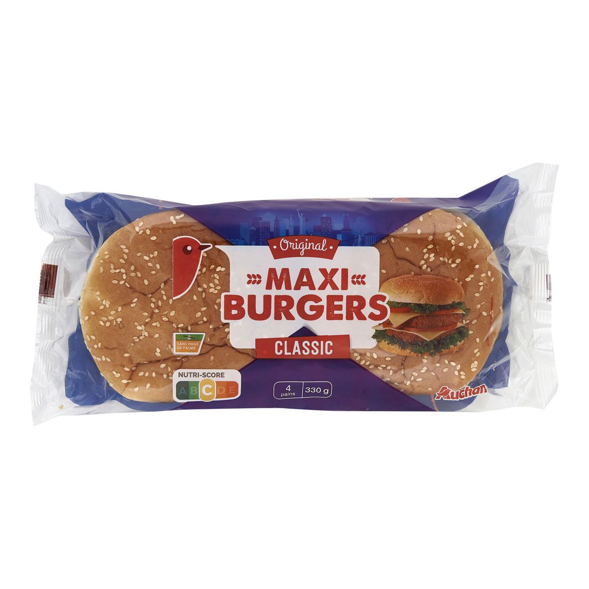 AUCHAN Auchan Pain hamburger maxi x4 -330g 4 pièces 330g