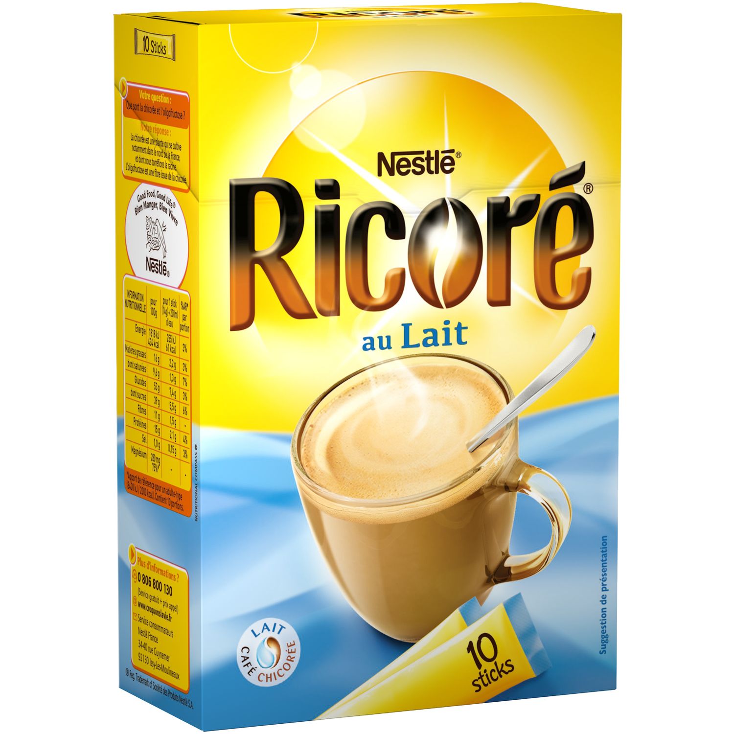 RICORE Café au lait à la chicorée en stick 10 sticks 140g pas cher 