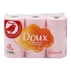 AUCHAN Papier toilette rose maxi doux & résistant 2 épaisseurs = 9 standards 6 rouleaux
