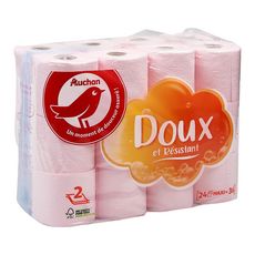 AUCHAN Papier toilette rose maxi doux & résistant 2 épaisseurs = 36 standards 24 rouleaux