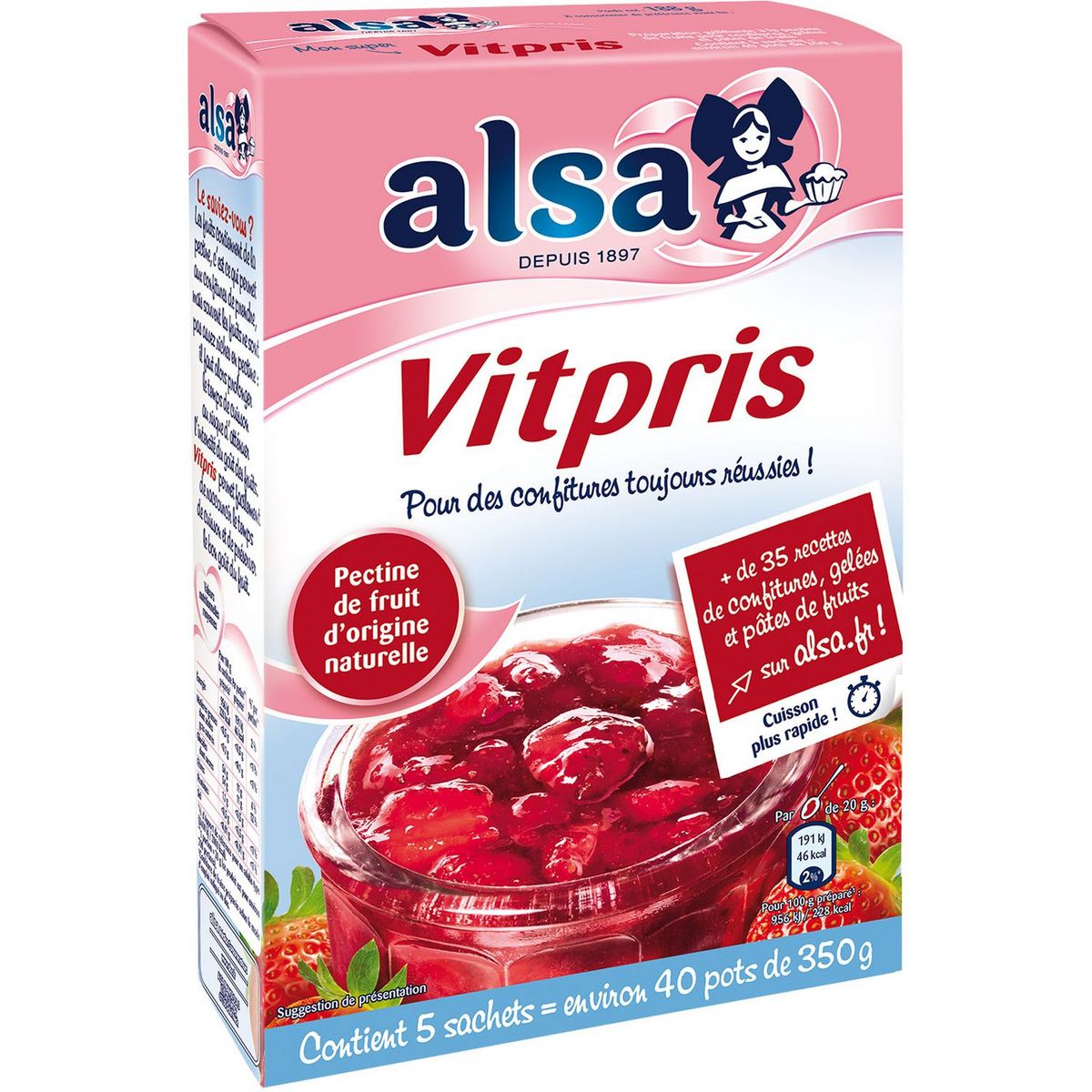 ALSA Vitpris gélifiant à la pectine de fruit pour confitures gelées 5  sachets 188g pas cher 