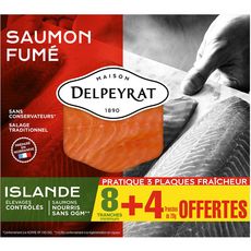 DELPEYRAT Saumon fumé Islande 8 tranches +4 offertes 345g