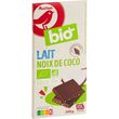 AUCHAN Tablette de chocolat au lait éclats de noix de coco bio 100g