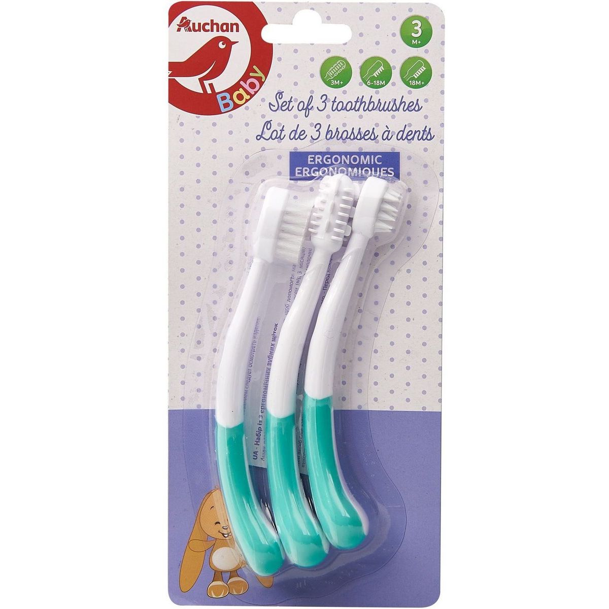 Auchan Auchan Baby Brosse A Dents Ergonomique Verte Des 3 Mois Lot De 3 Lot De 3 Pas Cher A Prix Auchan