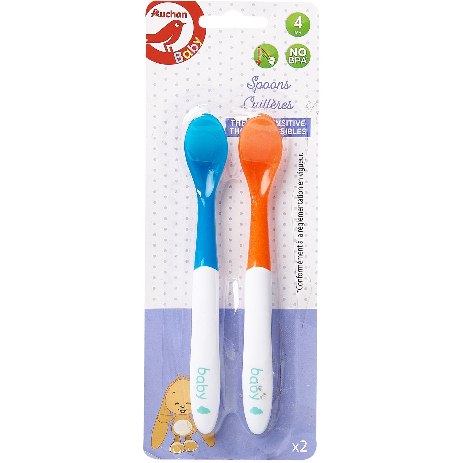 AUCHAN Auchan baby cuillère thermosensible lot de 2 dès 4 mois lot de 2 pas  cher 