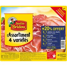 JUSTIN BRIDOU L'Assortiment de 4 variétés jambon cru rosette bacon coppa 312g