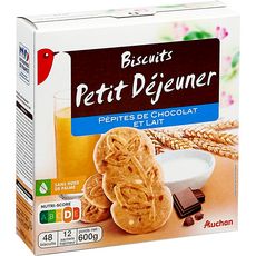 Auchan Biscuits Petit Dejeuner Aux Pepites De Chocolat Et Lait Sachets Fraicheur 12x4 Biscuits 600g Pas Cher A Prix Auchan