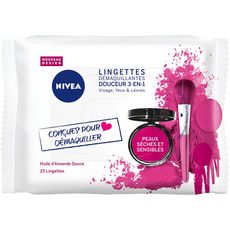 NIVEA Lingettes démaquillantes douceur 3en1 peaux sèches et sensibles 25 lingettes