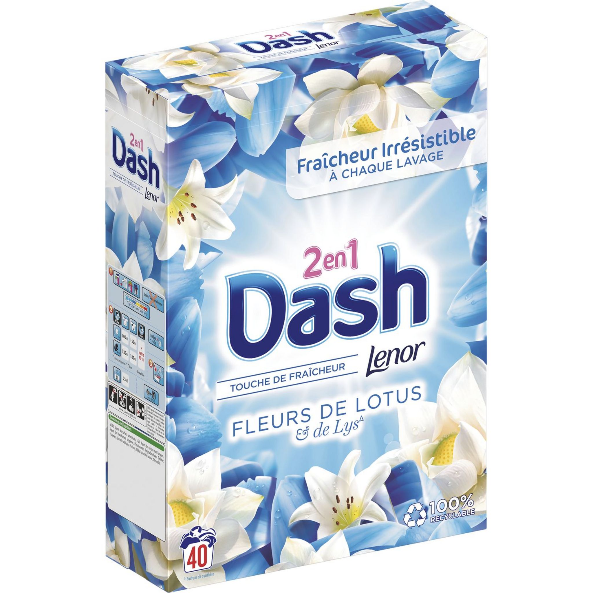 Lessive poudre Dash 2 en 1 - Baril 110 doses