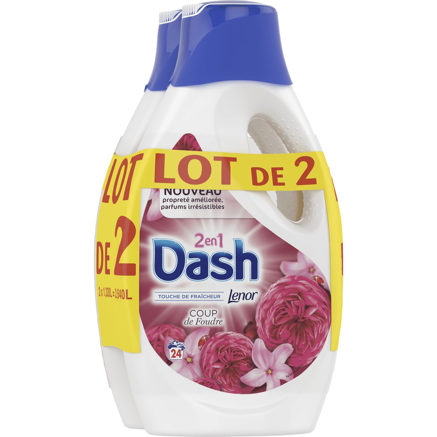 DASH 2 en 1 Lessive diluée Coup de Foudre 52 lavages 2,6l pas cher