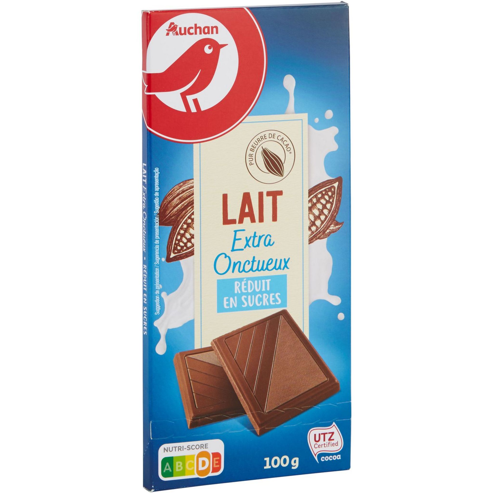AUCHAN Tablette de chocolat au lait sans sucre ajout 100g pas cher 