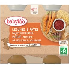 Babybio Babybio Petit Pot Bio Des 6 Mois Legumes Et Pates Bolognaise 2x0g 2x0g 400g Pas Cher A Prix Auchan