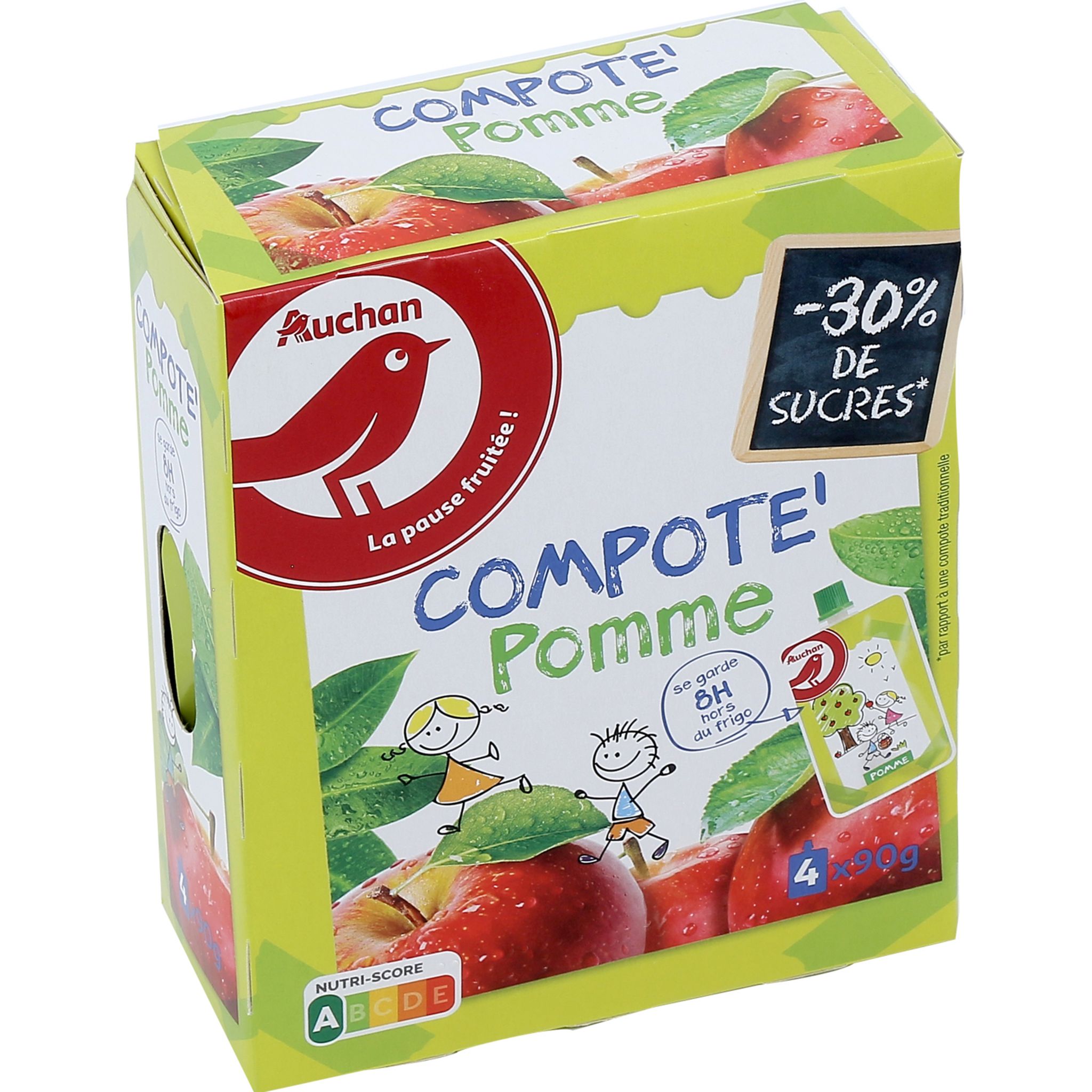 AUCHAN Gourdes de compote de pomme 4x90g pas cher 