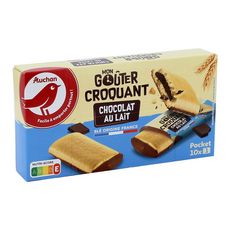 AUCHAN Barres fondantes biscuits sablés fourrés au chocolat au lait, sachets indiv 10 biscuits 295g
