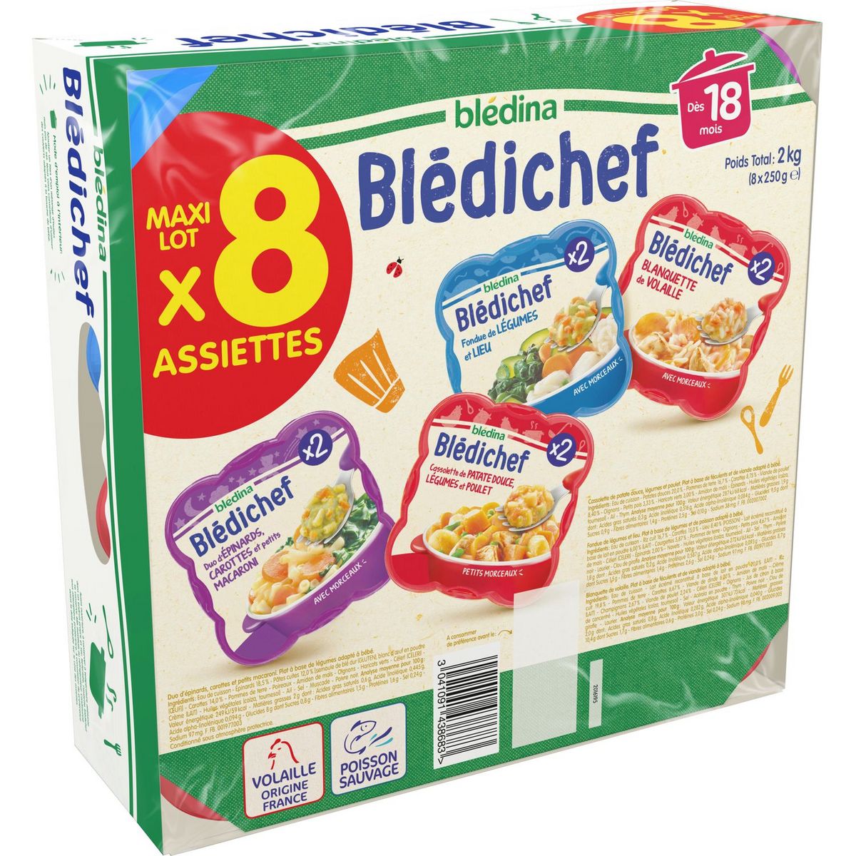 Blédina Blédichef Fondue de Légumes et Lieu (dès 18 mois) l'assiette de  250g (lot de 8) 